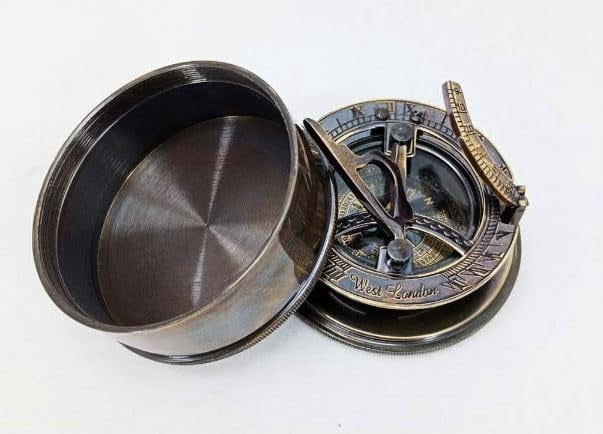 Maritime treasures Vintage Sundial Compass – Brass Pocket Compass with Lid, Nautical Antique Style Navigation Compass