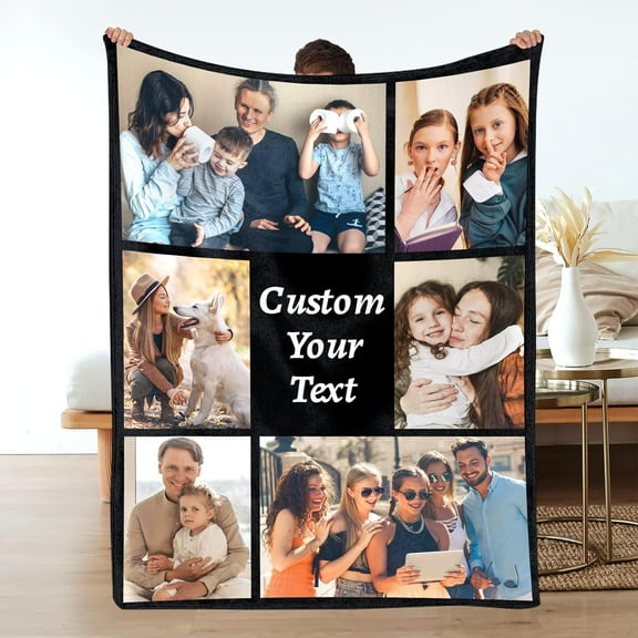 Custom Blanket with Photo Text, Personalized Flannel Throw Blanket, Customized Blanket Using My Own Photos, Birthday Christmas Wedding Gifts for Mom Dad Friends Sister - 4 Size (6 Photo-4)