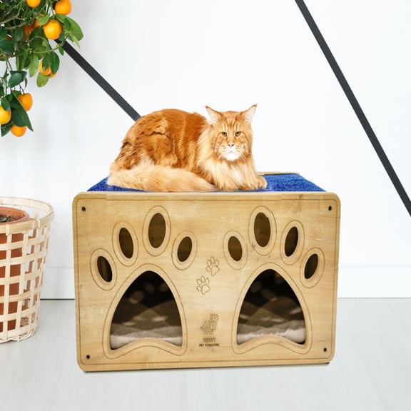 Luna Cat Furniture House and Scratcher, Stylish Multi-Level Bunk Bed for Cats with Durable Scratching Posts