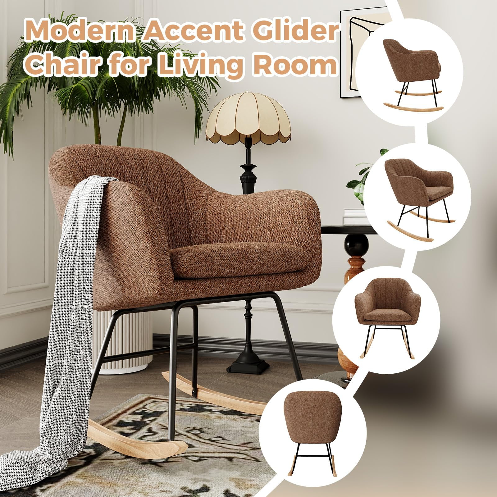 Rocking Chair Nursery, Teddy Baby Nursery Rocking Chairs, Office Chair with Chenille Upholstery,Glider Chair with Armrests and Upholstered Pad, Bedroom Rocker Chair for Baby & Kids