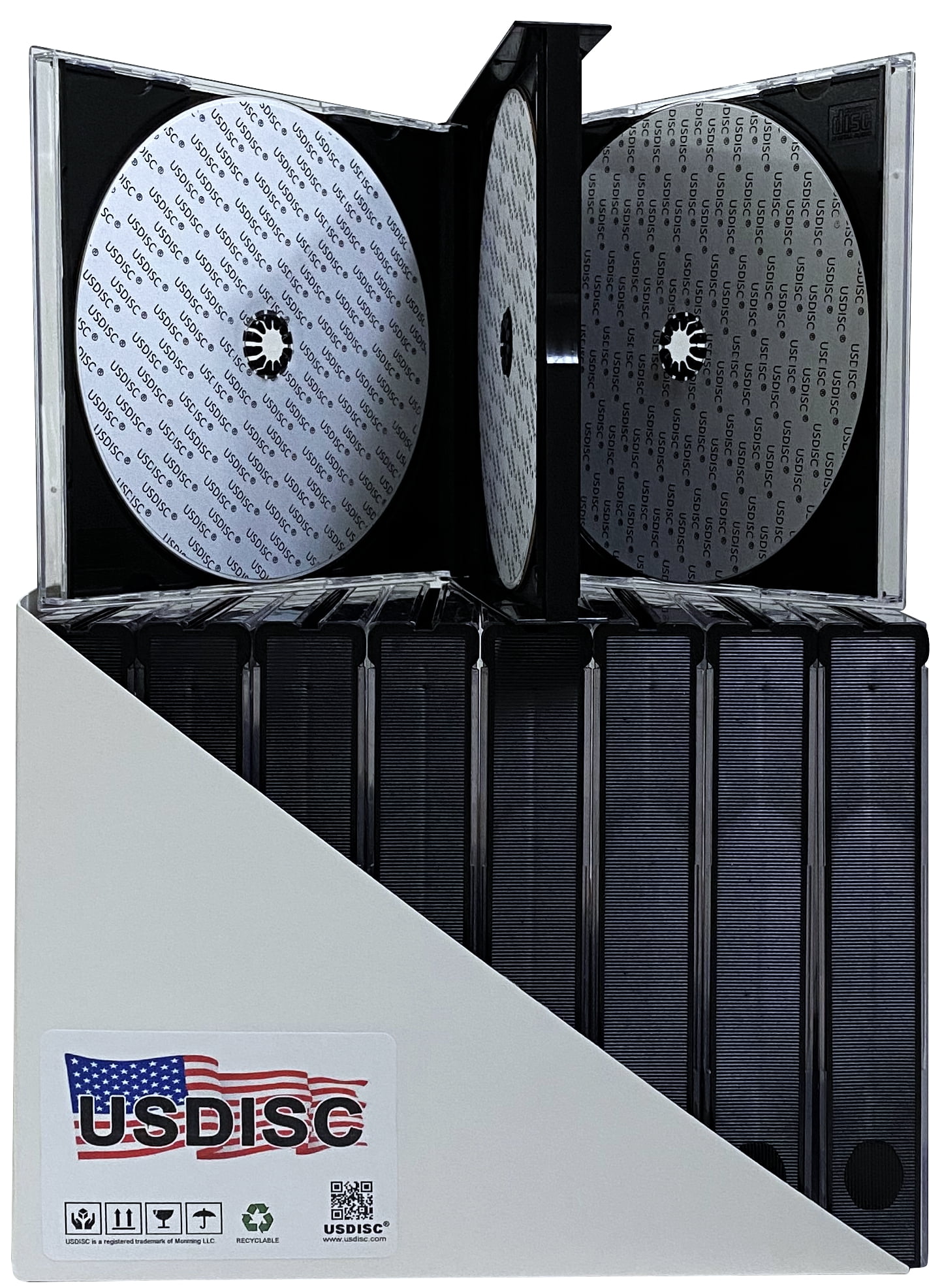 USDISC CD Jewel Cases Chubby 22mm, Quadruple 4 Disc, Black, Pack Of 200