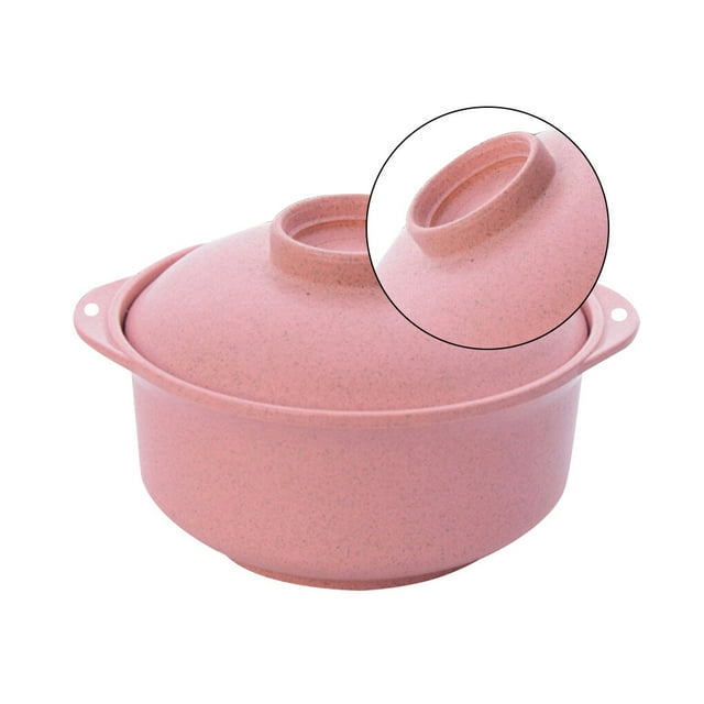 VONKY Instant Noodles Bowl with Lid Japanese Style Students Large Simple Curved Handle Lunch Box Soup Rice Ramen Bowls Accessories Pink