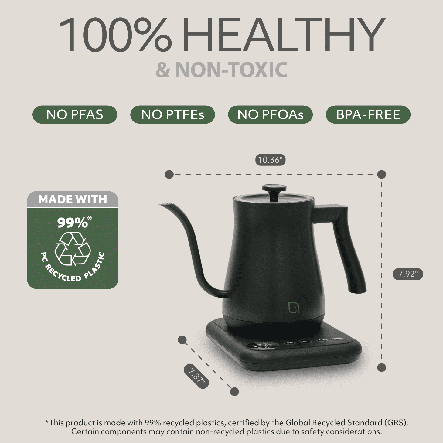 Willow Kitchen 1L Gooseneck Electric Kettle for Pour Over Coffee & Tea, Temperature Control & Automatic Shutoff, Rapid Boil Hot Water Kettle Pot, Black