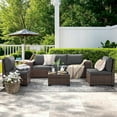 thumbnail image 5 of ELPOSUN Outdoor Sectional Furniture Set 6-Piece Brown Rattan Wicker Conversation Sofa Set with Glass Top Table ,Gray Cushions, 5 of 9
