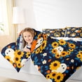 thumbnail image 4 of Homewish Playful Halloween Ghost 7-Piece King Bedding,Sunflower Pumpkin Floral Print King Bed in a Bag,Dark Navy Orange,Halloween Reversible, 4 of 8