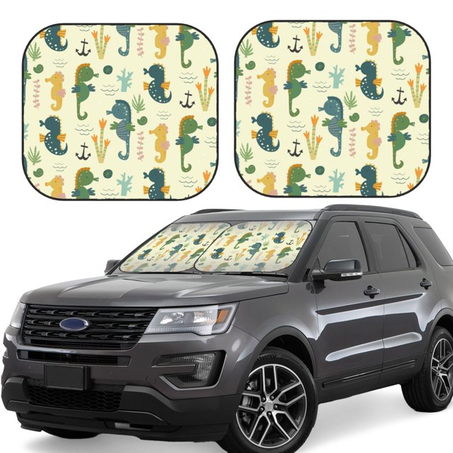 Fotbe Seahorse 2-Piece Car Windshield Sun Shade | Sun Blocker for Car Windshield | Foldable Automotive Interior Accessories for Sun Protection-Large
