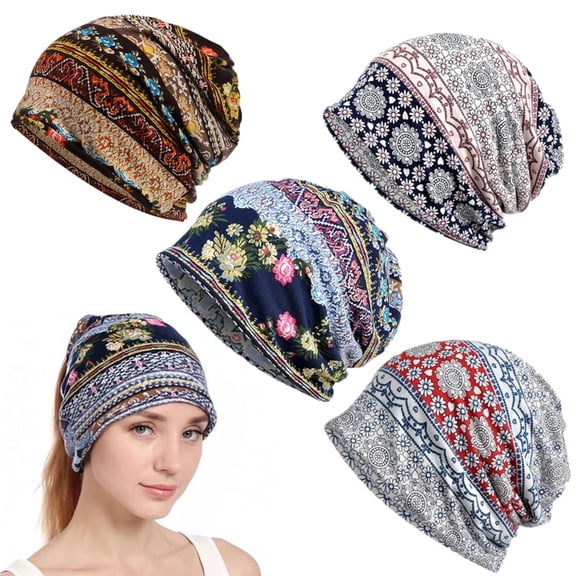 4Pcs Women's Slouchy Beanie Hat Chemo Caps Cancer Headwear Hats Turban Baggy Sleeping Cap Boho Hats