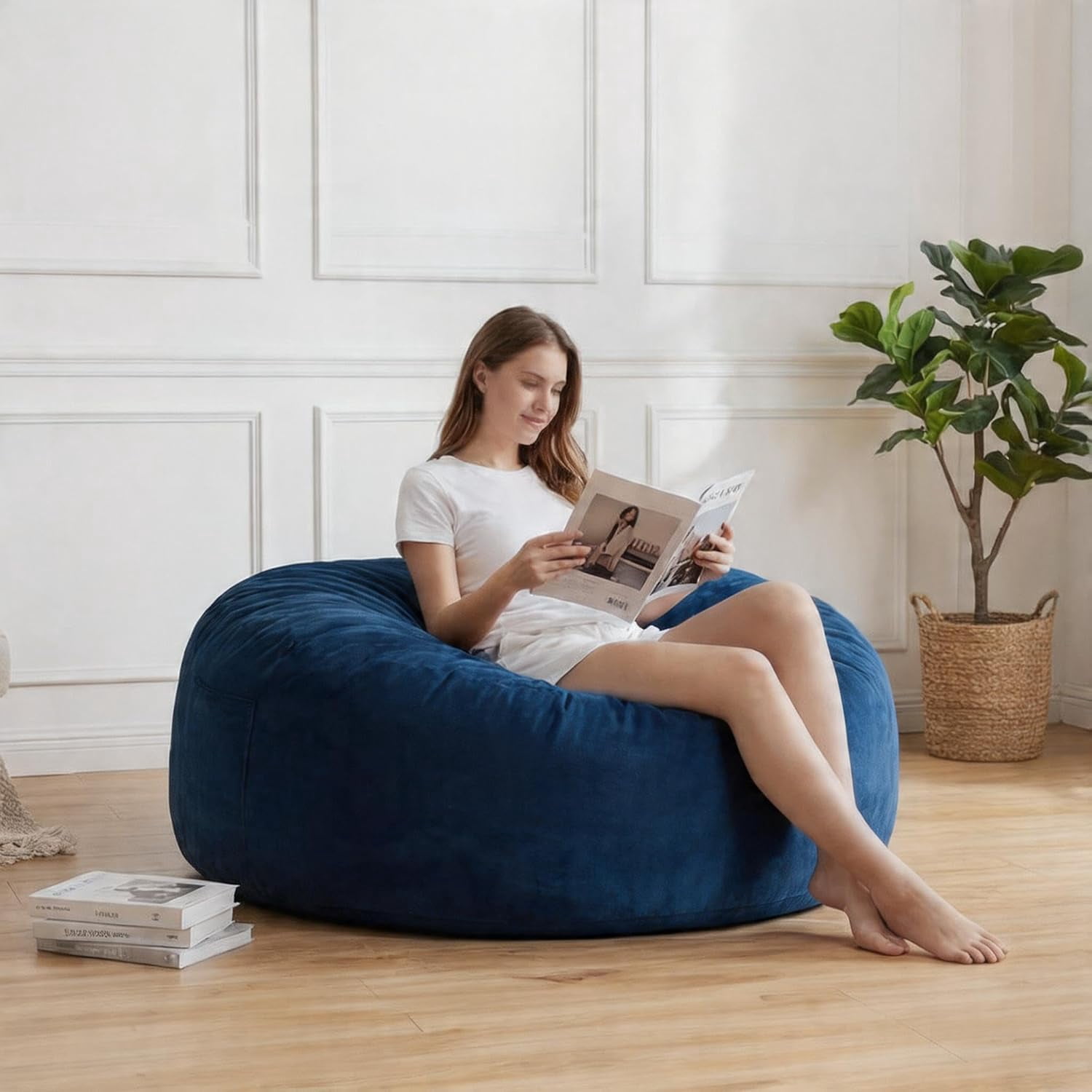 4 in 1 Convertible Bean Bag Chair Bed for Adults 4ft Large Beanbag Chair with High Memory Foam Filler and Removable Cover, Oversized Comfy Flannel Bean Bag Couch Bed Lazy Sofa for Adults Teen