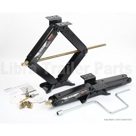 Set of 2 LIBRA True 7500 lb Heavy Duty 24" RV Trailer Stabilizer Leveling Scissor Jacks w/Handle & Dual Power Drill Sockets & Complete Set of Mounting Hardware 26055