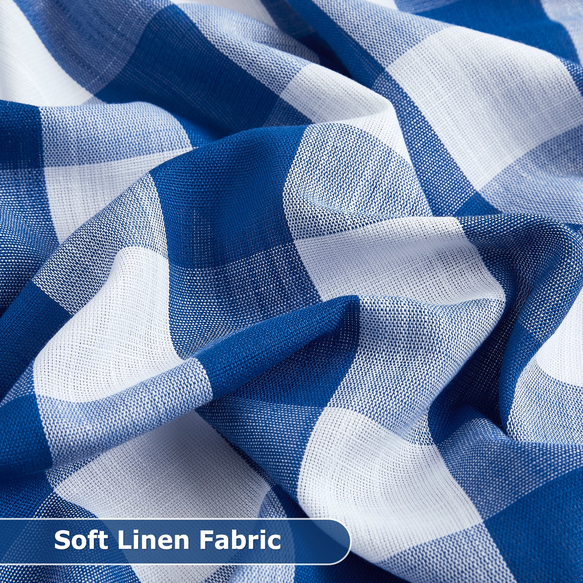 Flowpartex Blue and White Buffalo Check Semi Sheer Curtain Panels Plaid Textured Curtains Drapery, Farmhouse Grommet Window Drapes for Living Room Bedroom, 40"Wx90"L Set of 2