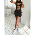 thumbnail image 3 of Cenuakty Women's High Neck Bodysuit, Sleeveless Buckle Cutout Front Slim Short Jumpsuit Party Club Rompers, 3 of 9
