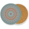 thumbnail image 2 of Coolnut Floral Mandala Round Cup Coaster with Ceramic Stone and Cork Base 2PCS, Absorbent Cup Mats, Cup Protection Mat for Home, Kitchen and Bar63 Home Decor Gifts, 2 of 6