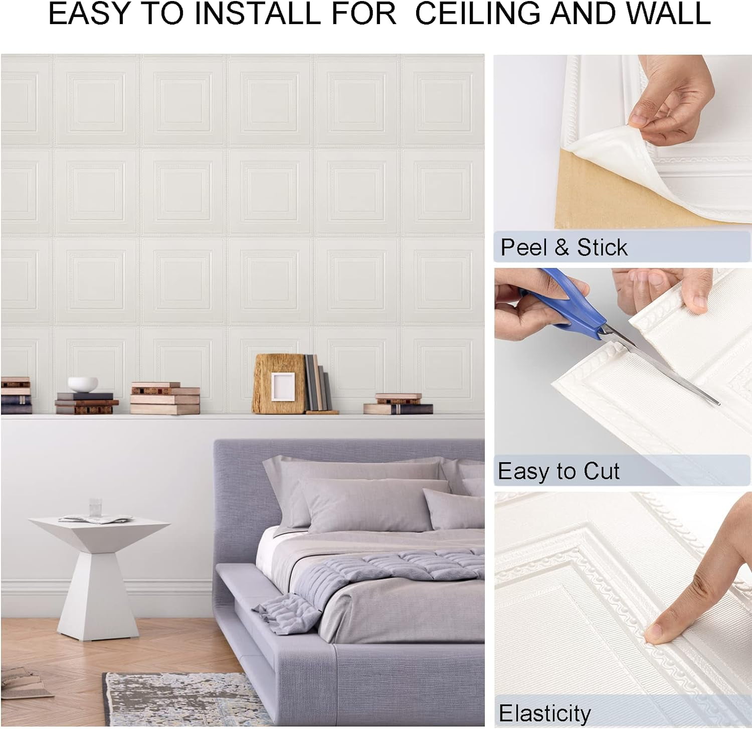 Abyssaly Peel and Stick Ceiling Tiles, 16 Pack, Covered 21 Sq.Ft, Easy to Install for Ceiling and Wall, Plain White（13.8 x 13.8 inch）