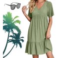 thumbnail image 1 of Ropa de mujer retro con cuello en V, vestido fluido de cintura informal suelto de color sólido para mujer, vestidos retro para mujer, 1 of 5