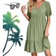 thumbnail image 1 of Ropa de mujer retro con cuello en V, vestido fluido de cintura informal suelto de color sólido para mujer, vestidos retro para mujer, 1 of 5