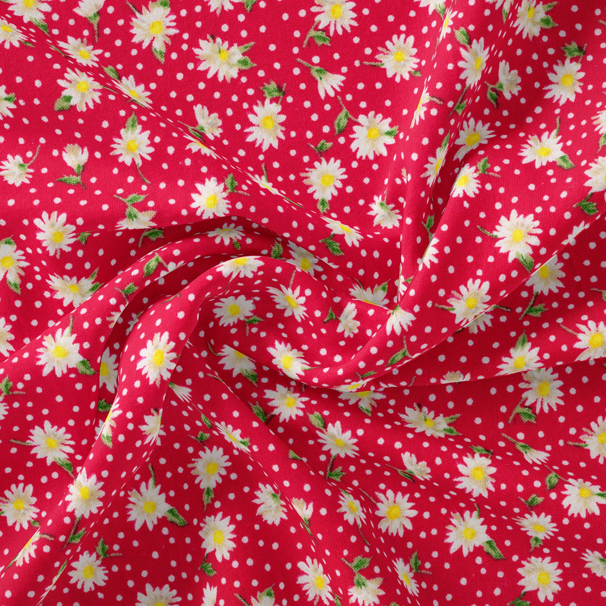 1 Yard 100% Cotton Daisies, Red, 44" Wide for Quilting & Sewing by David Textiles