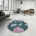 thumbnail image 4 of Ahgly Company Machine Washable Indoor Round Transitional Dark Blue Grey Blue Area Rugs, 7' Round, 4 of 7
