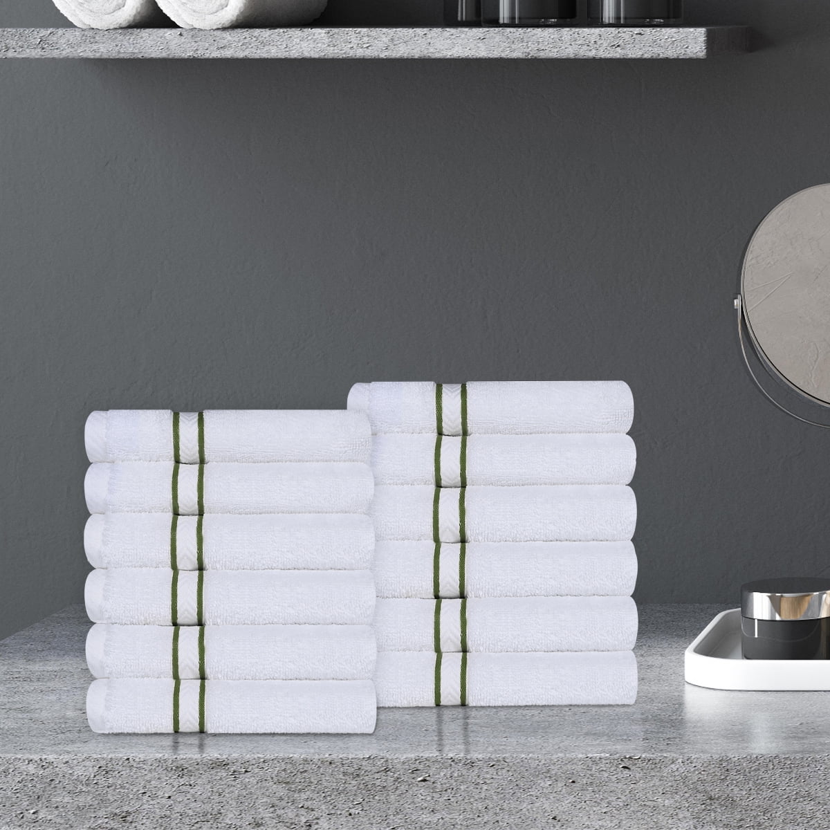 Superior Turkish Cotton 12-Piece Forest Green Washcloth/Face Towel Set