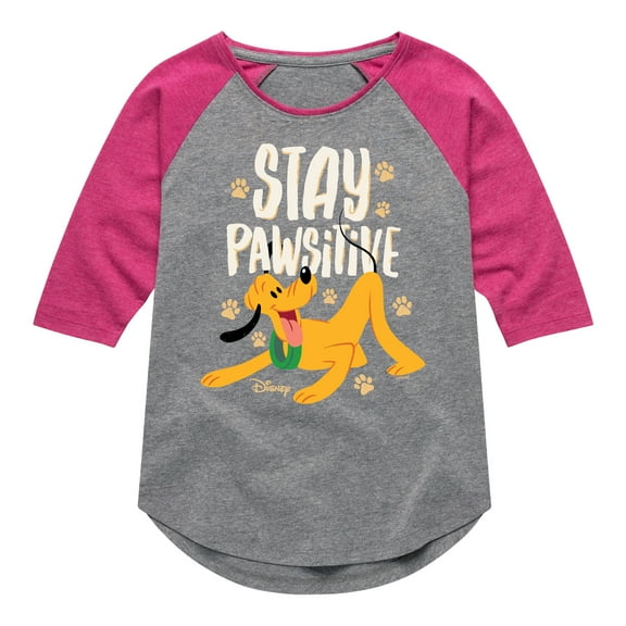 Disney Classics - Cats & Dogs - Stay Pawsitive - Toddler And Youth Girls Raglan Graphic T-Shirt