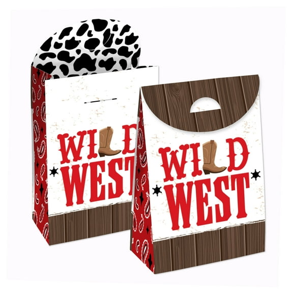 Big Dot of Happiness Western Hoedown - Wild West Cowboy Gift Favor Bags - Party Goodie Boxes - Set of 12