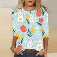 thumbnail image 2 of ZVAVZ Hauts à Manches 3/4 de Pâques pour Femmes, Œufs de Lapin Imprimé Floral Col Rond Chandail Haut Imprimé de Pâques Ample Blouse Liquidation Multicolore P, 2 of 5