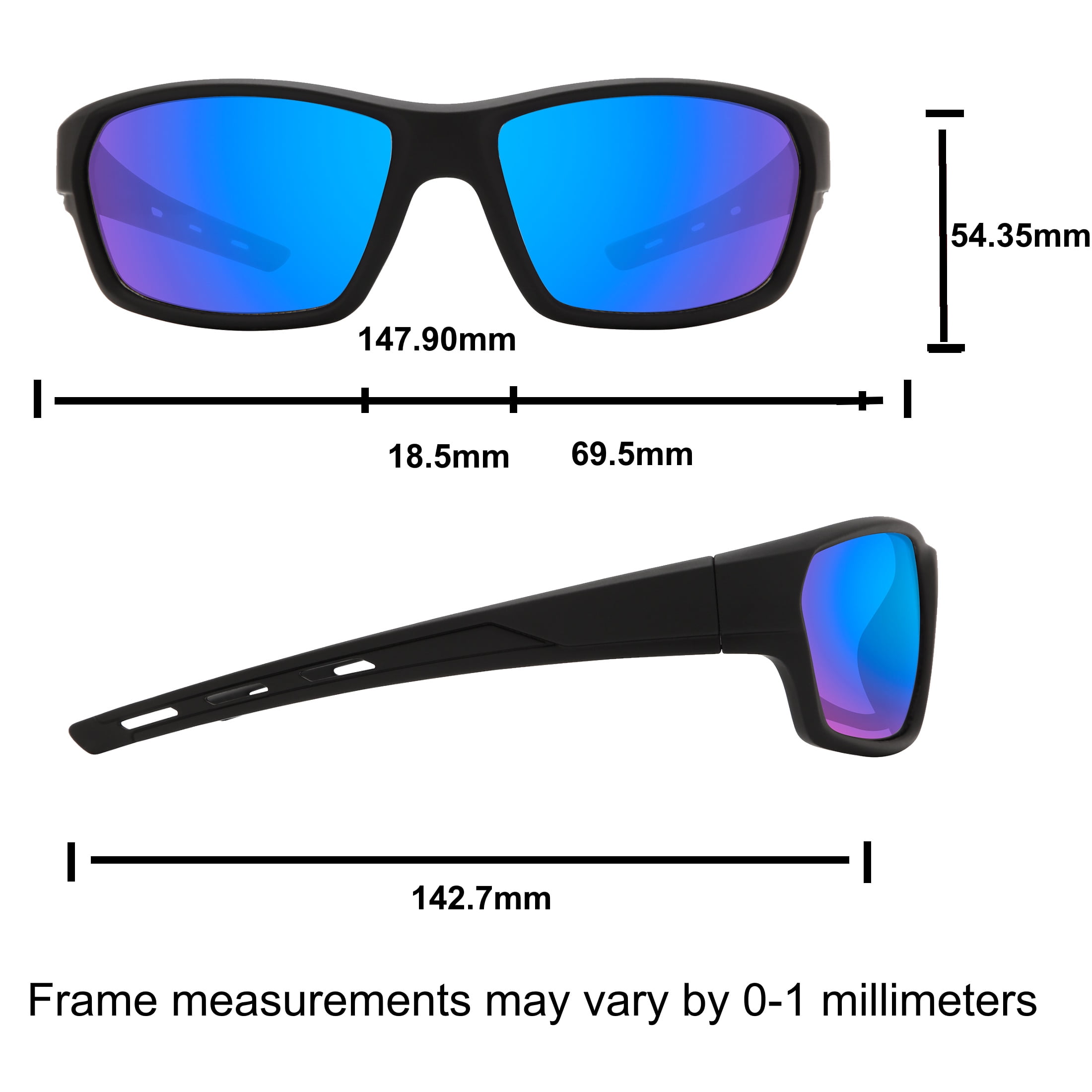 M+, Safety Glasses, Plastic, Unisex, MS622187ARBLK, Black with Polycarbonate Lenses Blue, 1 Unit
