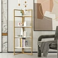 thumbnail image 2 of Topcobe 4 Tier Metal Frame Freestanding Corner Shelf for Bedroom Living Room, 48" Modern Wall Corner Bookcase for Home Office, Gold, 2 of 8