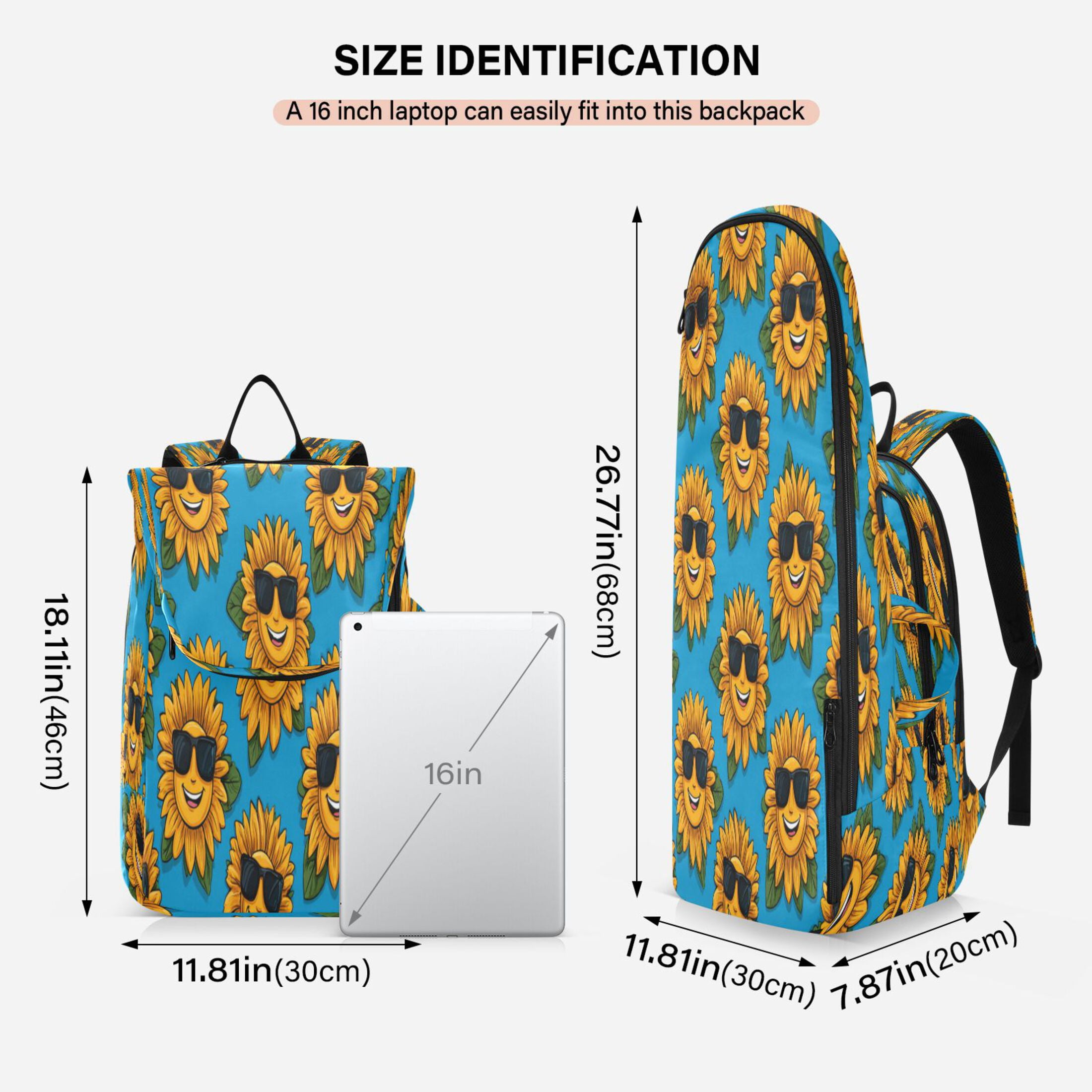 2 Racquet Holder Tennis Backpack Tennis Racket Covers Gym Bags Smiley Sunglasses Sunflowers