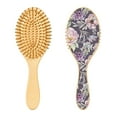 thumbnail image 7 of Natural Wooden Round Hair Brush - Wooden Cushion Massage Comb for Straight and Curly Hair, Promotes Scalp Blood Circulation,Purple and Iilac Floral, 7 of 7