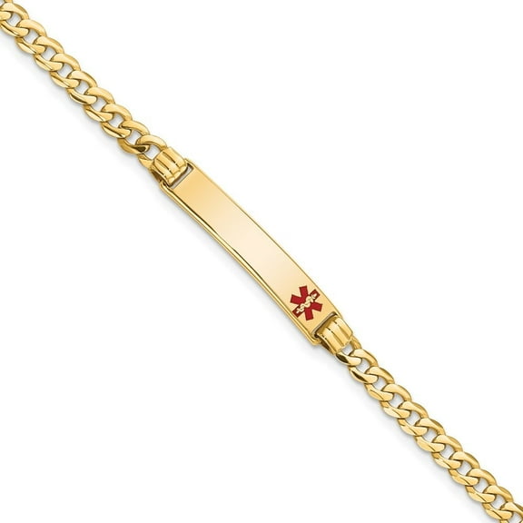 Auriga Fine Jewelry 14K Yellow Gold Red Enamel Curb Link Id Bracelet 7 inch for Women (L- 7inch, W- 5.5mm)