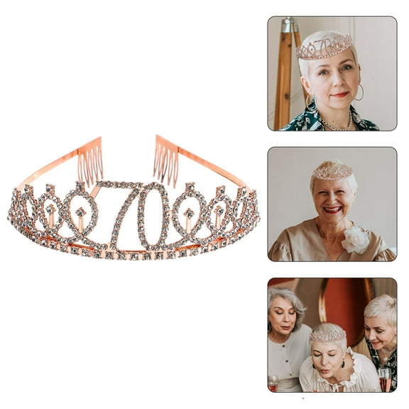 MLINS 1PC Rhinestone Crown with Alloy Insertion Hair Comb Decorative Crown Hair for 70th Birthday (Rose Gold)