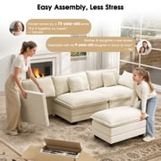 BedLuxury 111.5 Modular Sectional Sofa with Movable Ottomans, U Shaped Cloud Couch for Living Room, 3-Seat, Beige