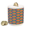 thumbnail image 1 of Orange Piggy Bank, Graphic Ripe Citrus Fruit Pattern with Green Leaves on Blue Background, Ceramic Coin Bank Money Box for Cash Saving, 3.6" X 3.2", Orange Blue and Green, by Ambesonne, 1 of 4