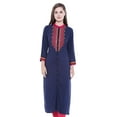 thumbnail image 1 of In-Sattva Women's Patterned Yoke Button Down Indian Kurta Tunic Shirt, 1 of 5