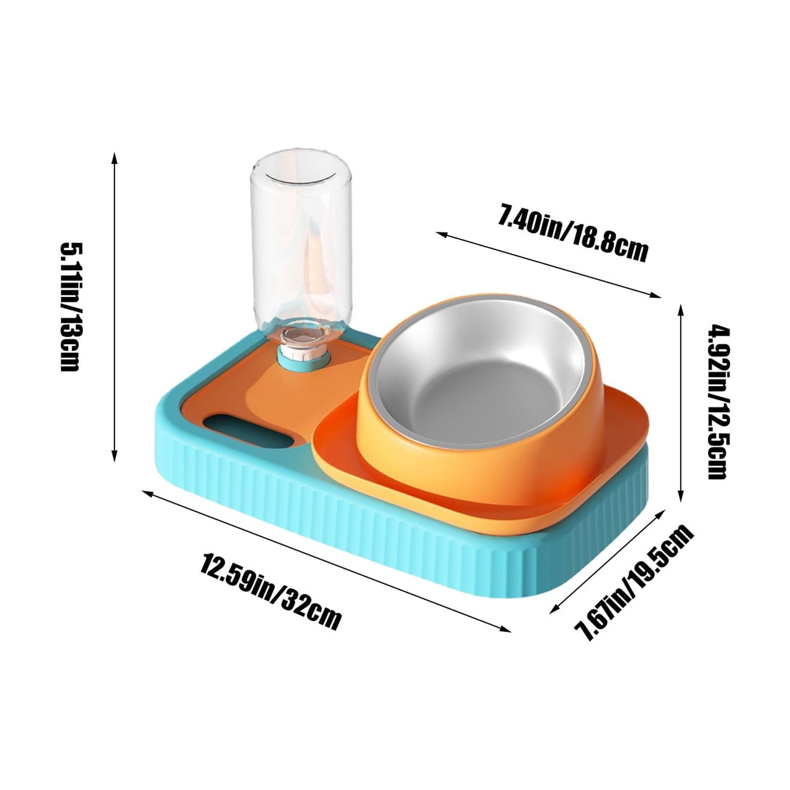 Orange Stainless Steel Double Bowl Pet Feeder Automatic Gravity Water Bowl Anti Tip For Cats Dogs Warm Water Heating