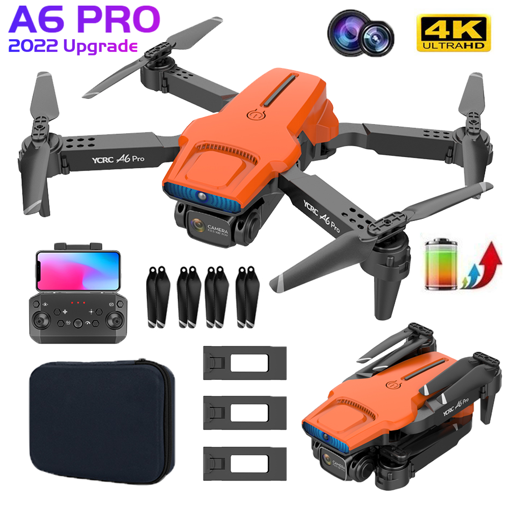 2022 New Limited Edition A6 Por Aerial Drone with Brushless Motor,  Professional Dual HD 4K/4069P 90° Adjustable Camera Folding WIFI 360 Degree  Roll FPV Selfie RC Drone with Real Time Video(3Battery)