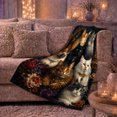 thumbnail image 6 of Seven Cats on Black with Gold Scrollwork, Regal Vintage Style for Cat Lovers, Ornate Floral Portraits, Cozy Flannel Blanket for Living Room and Bedroom, Pet Adoption Gift and Elegant Home Decor, 6 of 9