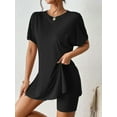 thumbnail image 5 of Women'S 2 Pieces Short Sleeve Lounge Sets Oversized T-Shirts and Biker Shorts Black S, 5 of 7