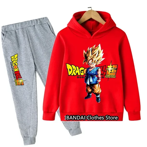Conjunto de Sudadera con capucha y pantalones de dibujos animados para niños y niñas, chándal de Goku, 2 piezas, primavera y otoño, novedad