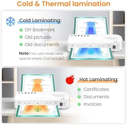 Laminator Machine, A4 Laminators Hot & Cold with 20 Laminating Sheets and Trimmer, 9 Inch Laminating Machine for Office, School, Business and Home - White