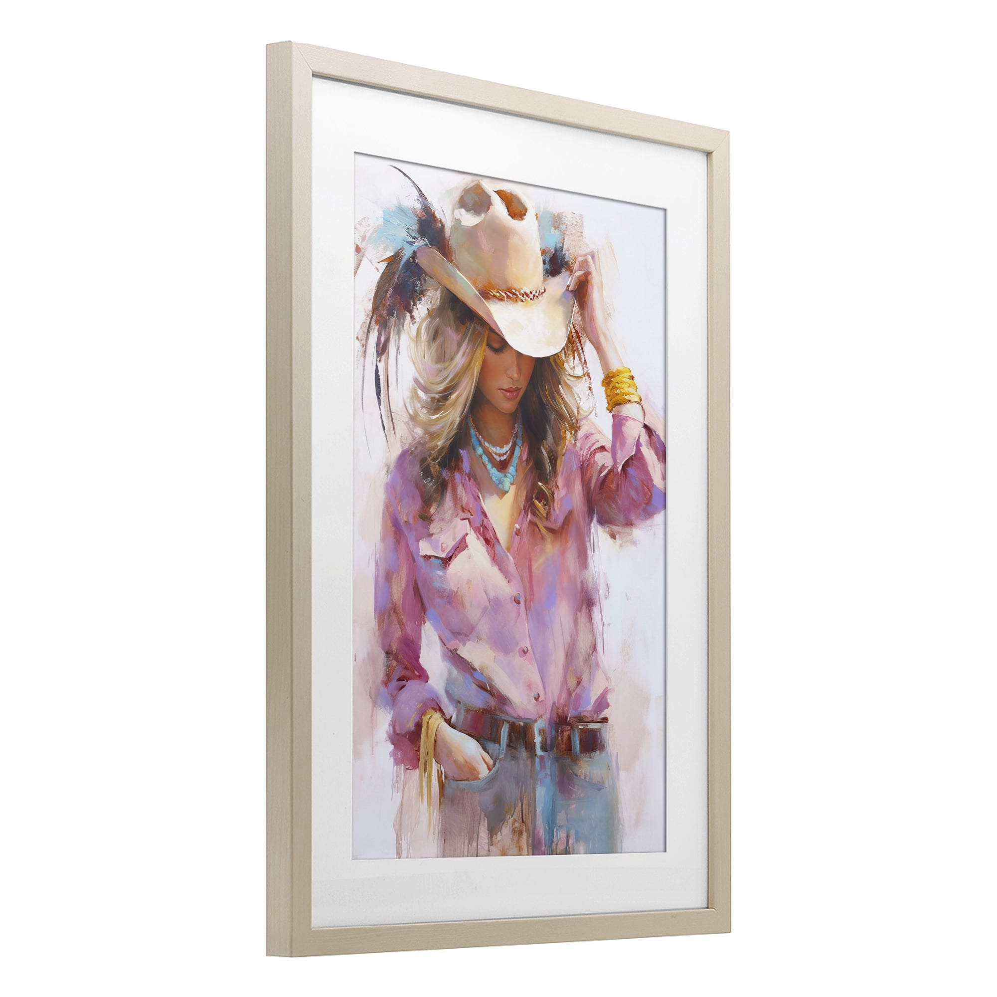 Stupell Industries Cowgirl Hat Reflections Birch Framed Print Under Glass, design by Tina LeCour
