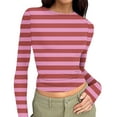 thumbnail image 4 of cfhntfmh Hauts Basiques à Manches Longues pour Femmes Hauts Rayés Ajustés T-Shirt Basique Automne Printemps Extensible Crop Top, 4 of 7