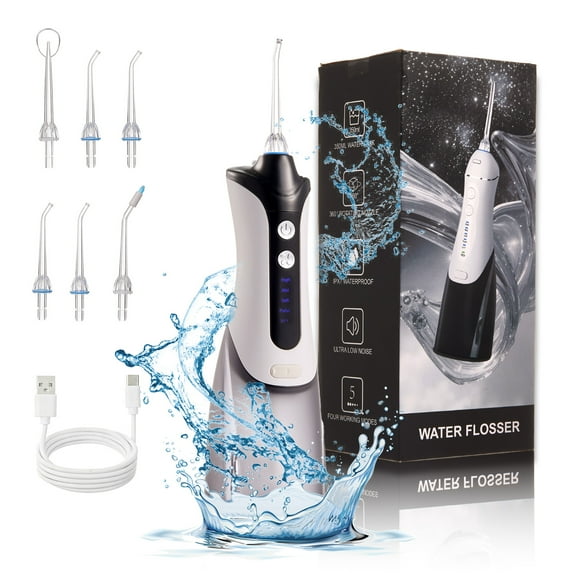 Lictin Cordless Water Flosser Dental Teeth Cleaner, Dental Oral Irrigator 6 Jet Tips, 5 DIY Modes, 350ML Tank & IPX7 Waterproof, Portable Rechargeable Water Flosser for Home Travel Office, Black