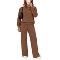 thumbnail image 3 of Floleo Women's Collared Button Front Top and Pants Set with Pockets Elastic Waist Long Sleeve Solid Color Loose Fit for Work Travel Home Daily Wear, 3 of 6