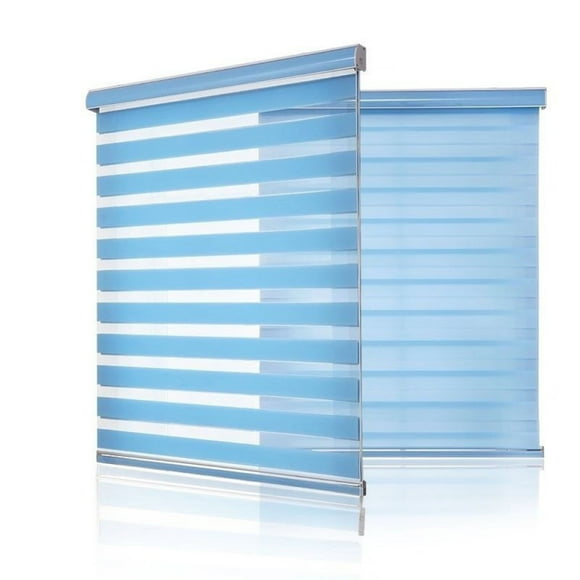 Blue Cordless Zebra Blinds for Indoor Windows, Custom Size Dual Layer Fabric Privacy Protection Roller Shades Easy to Install for Office Conference Room