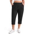 thumbnail image 2 of WellSize Plus Size Capri Pants for Women High Waisted Split Casual Lounge Pants With Pockets Summer Lightweight Cropped Pants, 2 of 7