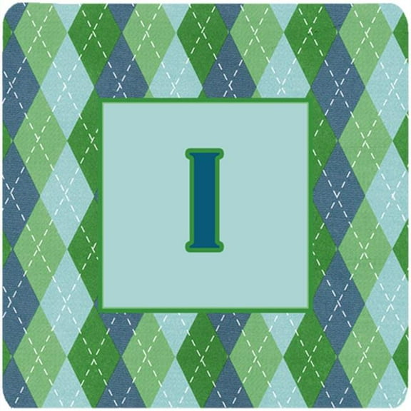Monogram - Blue Argoyle Foam Coasters Initial Letter I, Set - 4