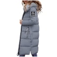 thumbnail image 6 of Coats For Women Winter Down Padded Jacket Slim Waist Belt Mid-Length Waist Solid Color Hooded Collar Padded Jacket Womens Clothing, 6 of 9