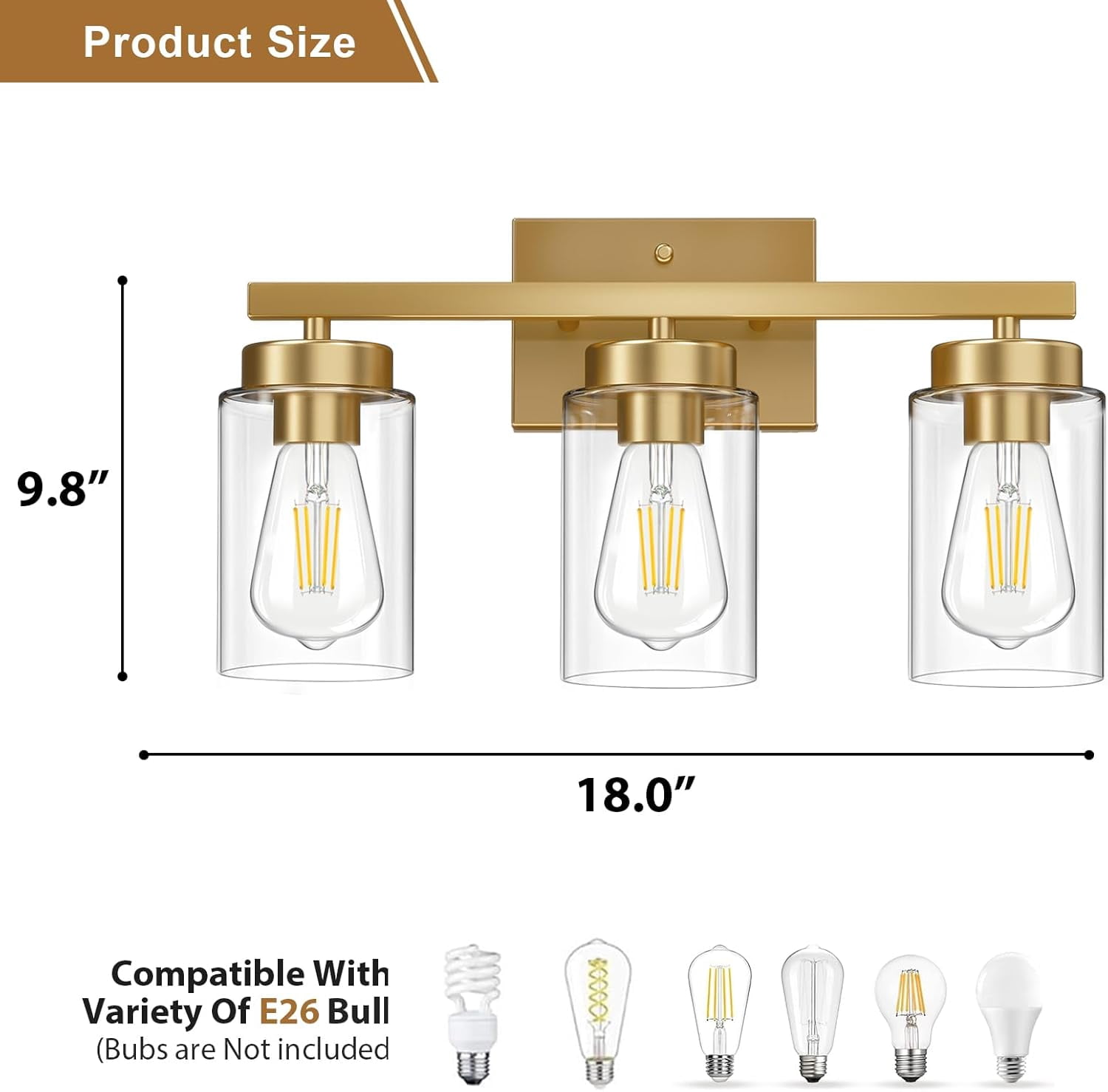 Modern Black Vanity Light Fixtures with Clear Glass, 4 Light Bathroom Mirror Lighting for Living Room Cabinet Bedroom
