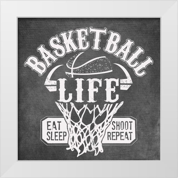 Longfellow Designs 20x20 White Modern Wood Framed Museum Art Print Titled - Basketball Life